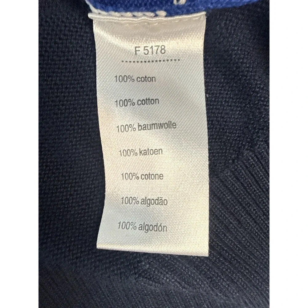 Lacoste Argyle V-Neck Cotton Sweater Sz 4 M Navy Blue Preppy Collegiate